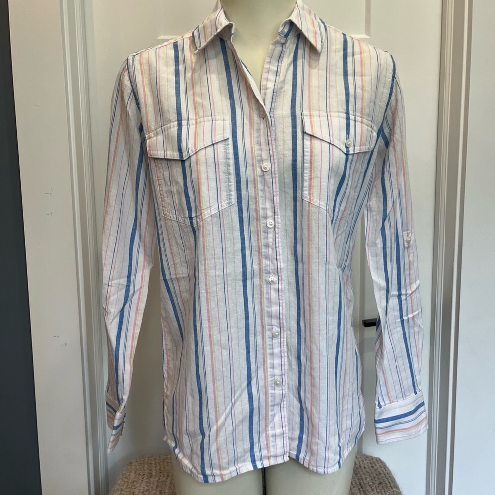 UNTUCKit Women Liza Size S‎ Button Up Shirt  Vertical Stripe Long Sleeve Cotton